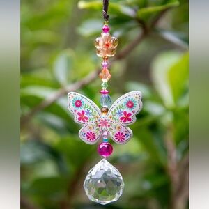 NWT Natural Life Butterfly Crystal Sun Catcher Car Charm
